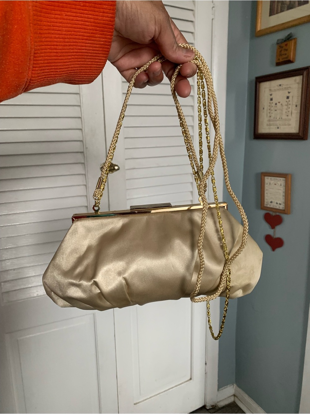 Lulu Townsend Satin Cream Clutch with Gold Chain - Picture 12 of 16
